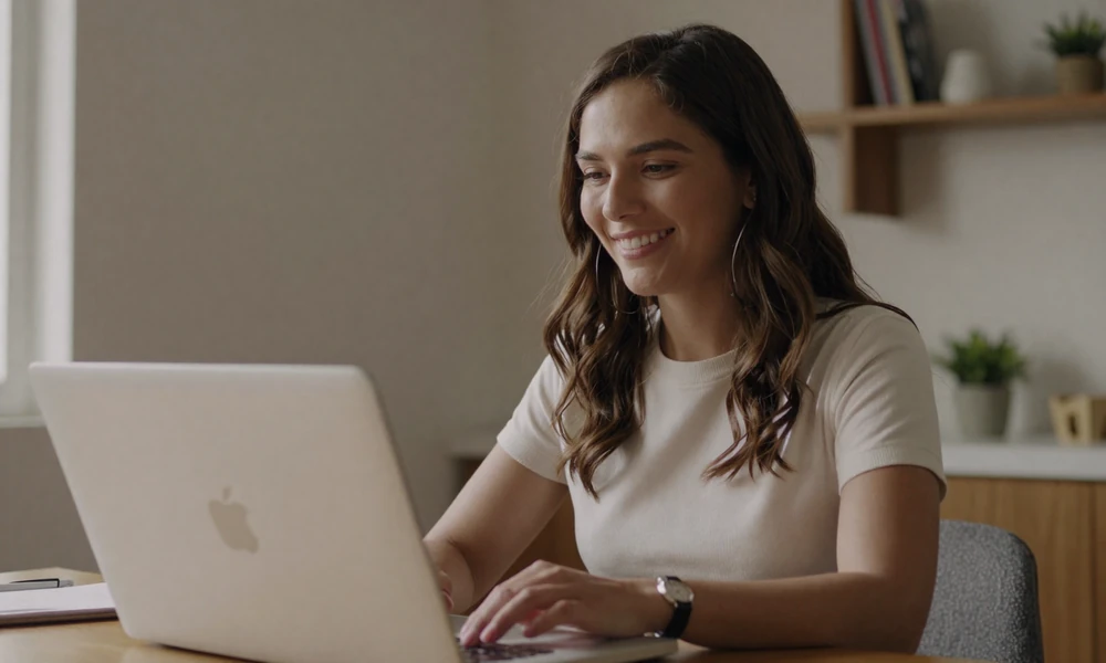 Venezuelan woman on video chat building long-distance connection