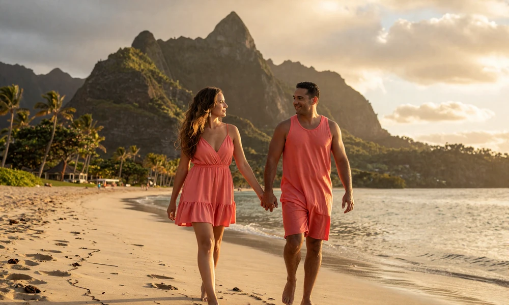 American man dating Saint Lucian woman with Pitons background