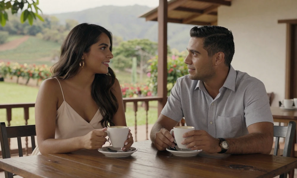 Romantic coffee date in Colombian café