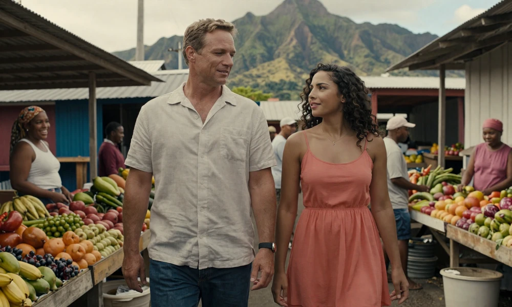 American man with Vincentian woman in Kingstown market