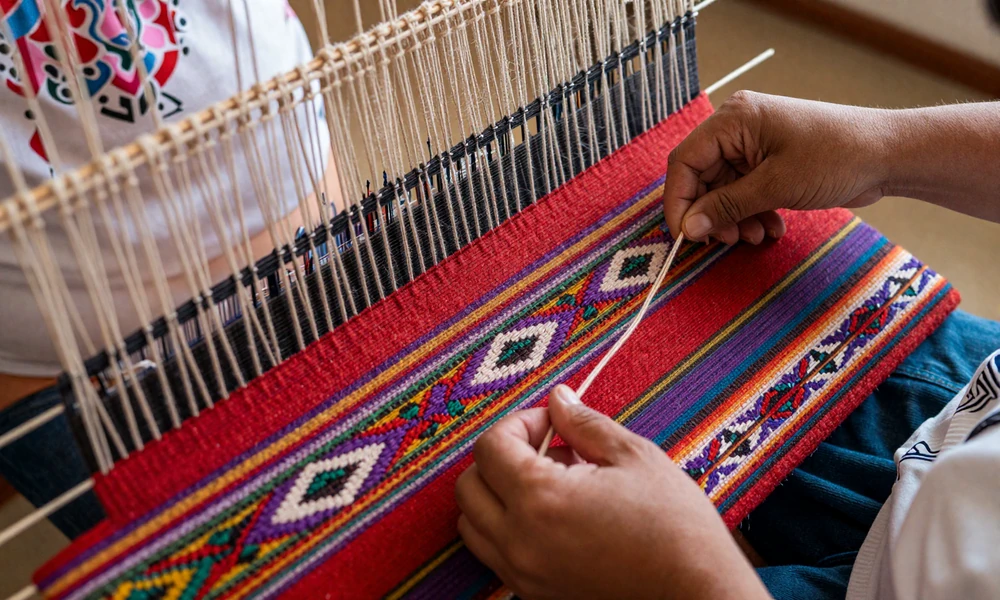 Traditional Guatemalan weaving on backstrap loom