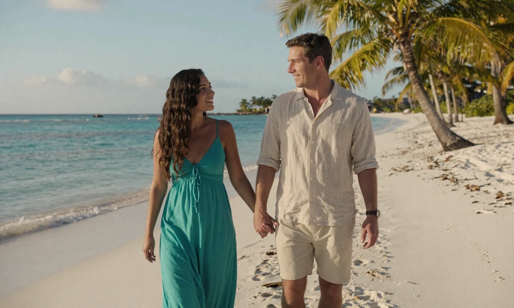 American man dating Bahamian woman on beach