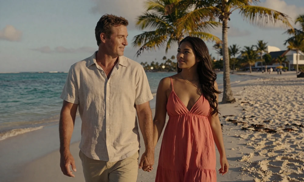 American man dating Honduran woman on Caribbean beach