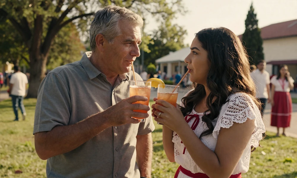 American man sharing tereré with Paraguayan woman